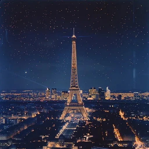 The Eiffel Tower and Paris at night